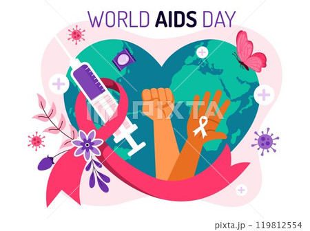 World AIDS Day Vector Illustration on 1 December featuring a Red Ribbon Symbol to Raise Awareness of the AIDS Epidemic in a Flat Style Background World AIDS Day Vector Illustration on 1 December featuring a Red Ribbon Symbol to Raise Awareness of the AIDS Epidemic in a Flat Style Background 119812554
