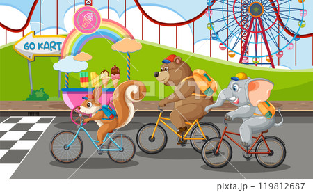 Animals Biking Adventure at Amusement Park Animals Biking Adventure at Amusement Park 119812687