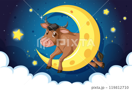 Cow Resting on Crescent Moon 119812710