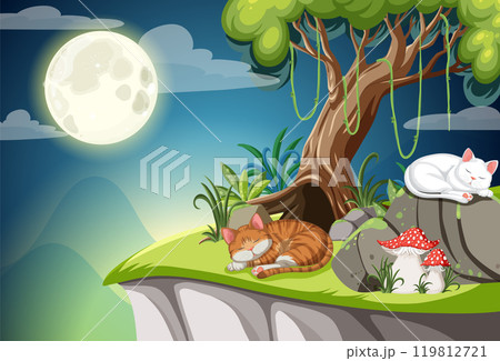 Cats Sleeping Under the Moonlight 119812721