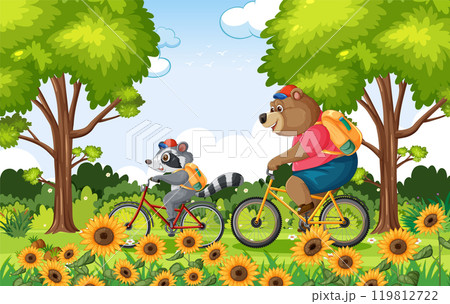 Biking Adventure with Forest Animals 119812722