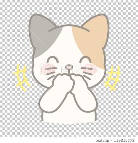 口を押さえて笑う三毛猫のイラスト 119813572