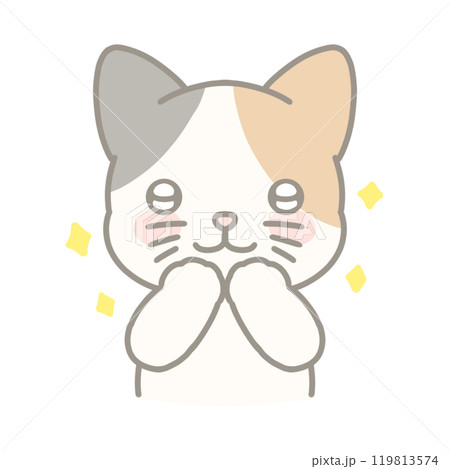 うるうるの目でお願いする三毛猫のイラスト 119813574