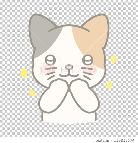 うるうるの目でお願いする三毛猫のイラスト 119813574
