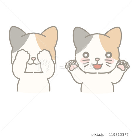 いないいないばあする三毛猫のイラスト 119813575