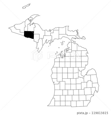 Map of iron County in Michigan state on white background. single County map highlighted by black colour on Michigan map. UNITED STATES, US 119813815