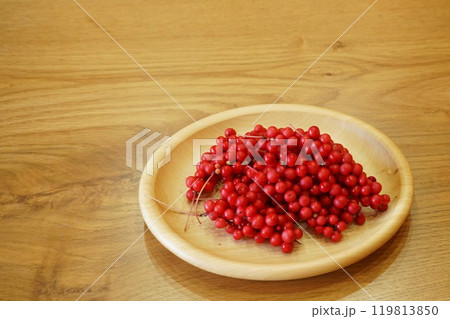 秋の鮮やかな赤実・朝鮮五味子 119813850