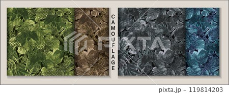 Camouflage seamless patterns with lush foliage 119814203