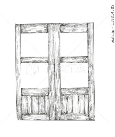 木製の窓枠の手描きイラスト 119814385