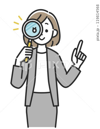虫眼鏡を覗くビジネスウーマン女性 119814568
