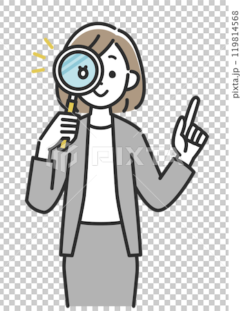 虫眼鏡を覗くビジネスウーマン女性 119814568