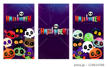 halloween greeting trick or treat with cute spooky character decoration banner 119814766