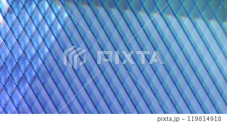 3d abstract glass rhombus pattern on blue background render. Crystal tile wall with hologram gradient texture, rainbow light effect. Translucent surface, acrylic or plastic wallpaper. 3D illustration 3d abstract glass rhombus pattern on blue background render. Crystal tile wall with hologram gradient texture, rainbow light effect. Translucent surface, acrylic or plastic wallpaper. 3D illustration 119814918