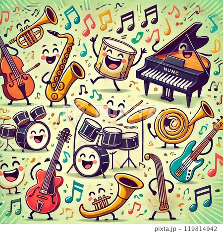楽器のイラストを使った背景素材 119814942