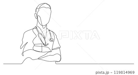 doctor physician crossed arms in one line drawing continuous doctor physician crossed arms in one line drawing continuous 119814969