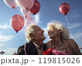 Portrait of romantic senior family. couple of happy smiling mature people with gray hair in casual clothes. 119815026