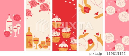バレンタイン　スイーツやバラのデザインバナーセット 119815121