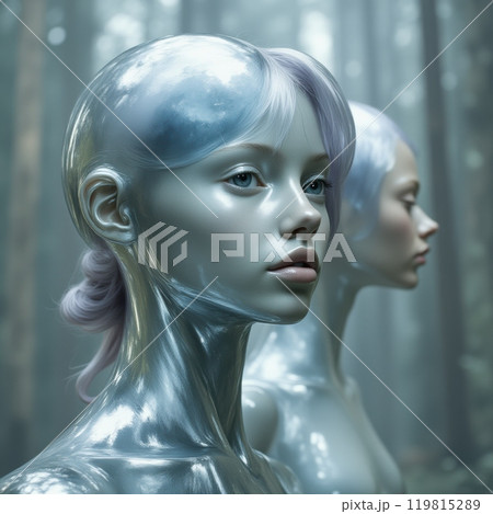 Android girl in the forest. 119815289