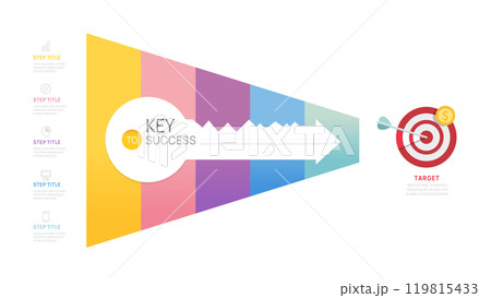 Key to success funnel Infographic template for business.5 steps arrow target, marketing and startup business, vector infographics. 119815433