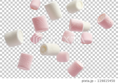Flying marshmallows on a transparent background. AI-generated item 119815450