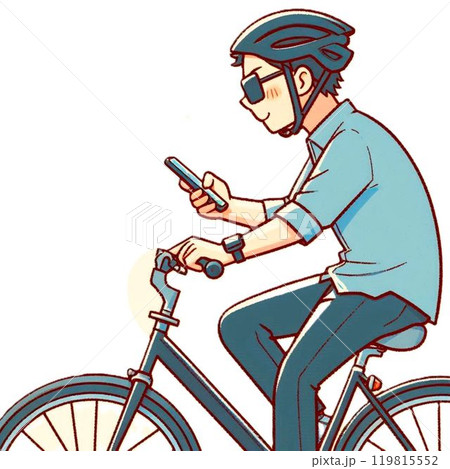 スマホを見ながら自転車を運転する男性 119815552