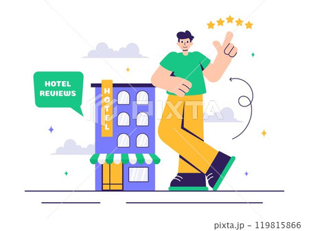 Hotel Reviews Vector Illustration featuring Rating Services, User Satisfaction, and Customer Experiences in a Flat Style Cartoon Background 119815866