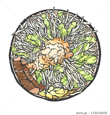 大盛りラーメンの手書き筆絵風イラスト 119816008