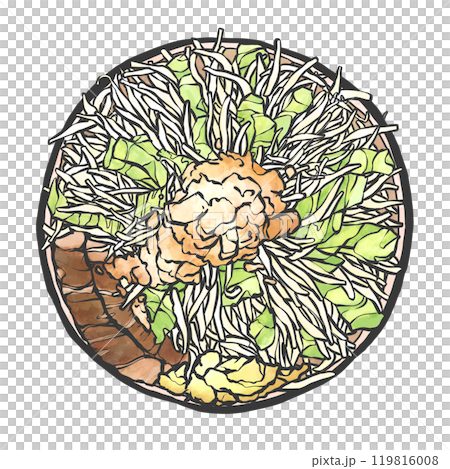 大盛りラーメンの手書き筆絵風イラスト 119816008