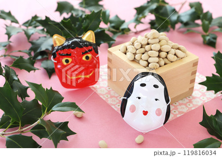 節分 升に入った大豆、福豆 ひいらぎ 節分 升に入った大豆、福豆 ひいらぎ 119816034