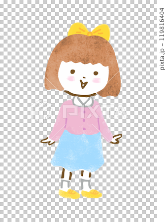 A full-body hand-drawn illustration of a girl from kindergarten to early elementary school 119816404