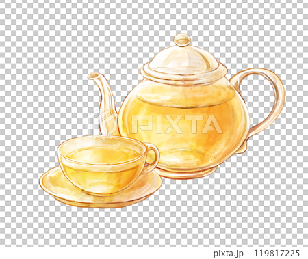 水彩畫玻璃茶具的插圖 119817225
