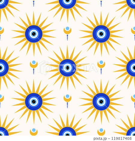 Evil eye seamless pattern. Greek and Turkish blue magic bead. Vector background with nazar - symbol of protection and luck. Mystic and spiritual talisman wallpaper 119817408