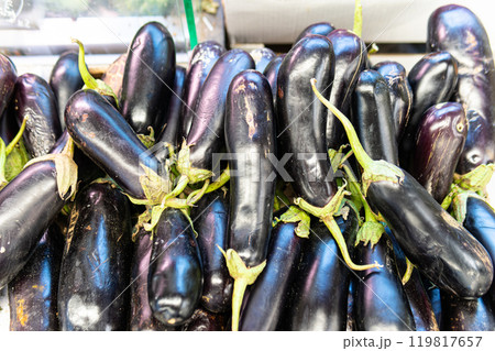 fresh healthy ingredient food background vegetarian eggplant organic vegetable raw agriculture market 119817657