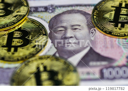 Japanese Yen New Notes and Bitcoin Symbolic Coins 119817782