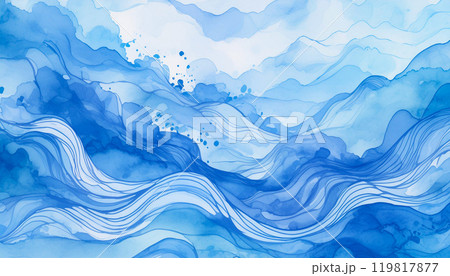 水彩画調の水のバックグラウンド。抽象的な水のイラスト,Generative AI,AI画像 119817877