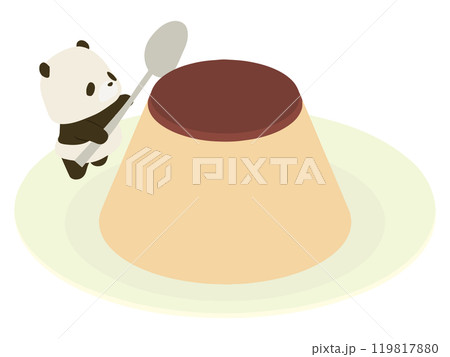 プリンを食べようとするパンダ 119817880