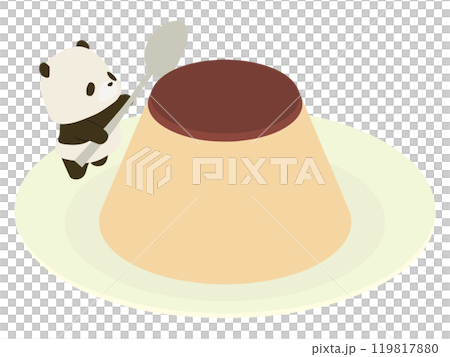 Panda trying to eat pudding 119817880