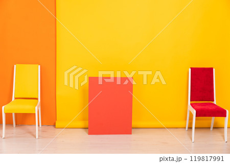 Red And Yellow Two Chair In The Interior Yellow Orange Room 119817991