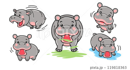 Hippo cartoon, hippopotamus, characters, cartoon illustration, lineart Hippo cartoon, hippopotamus, characters, cartoon illustration, lineart 119818363