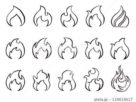 筆と墨で描いた炎・火の線画イラストセットA 119818617