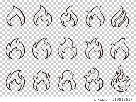 筆と墨で描いた炎・火の線画イラストセットA 119818617