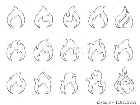 ペンで描いた炎・火の線画イラストセットA ペンで描いた炎・火の線画イラストセットA 119818619