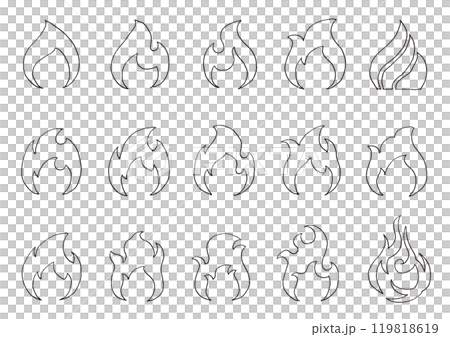 ペンで描いた炎・火の線画イラストセットA ペンで描いた炎・火の線画イラストセットA 119818619
