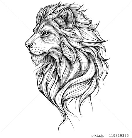 This beautiful tattoo sketch features an elegant lion, perfect for scrapbooking or coloring activities. A stunning design element. 119819356