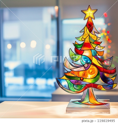 ステンドグラス風ミニクリスマスツリーのイラスト素材 [119819495] - PIXTA