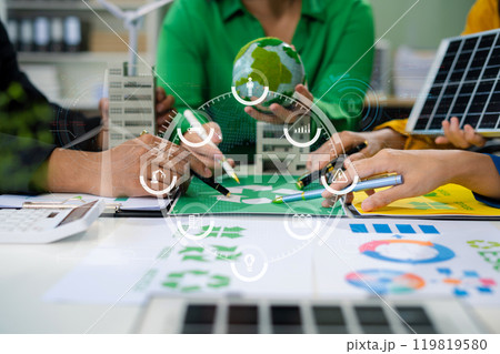 Sustainable development with renewable energy solutions, ecology concept, green business. 119819580