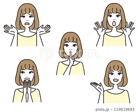 おしゃれな女性の表情セット 119819693