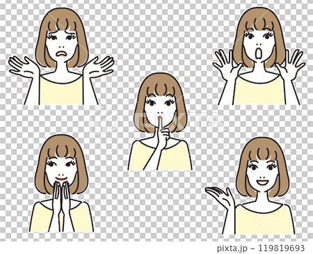 おしゃれな女性の表情セット 119819693