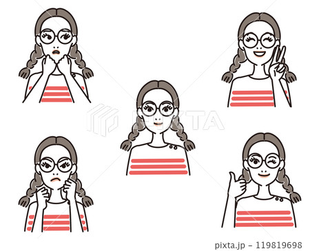メガネの若い女性の表情セット 119819698