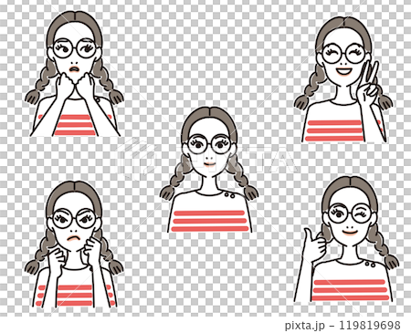 メガネの若い女性の表情セット 119819698